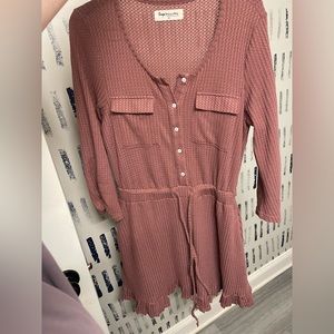 Rose pink long sleeve open knit dress. Double lined in skirt